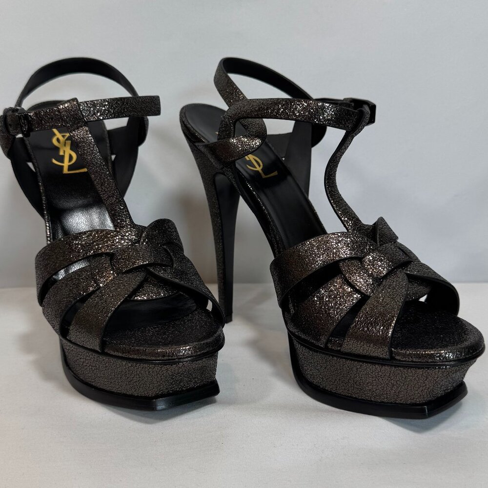 BRAND NEW → YSL Tribute GUNMETAL + BLACK PLATFORM Size 38